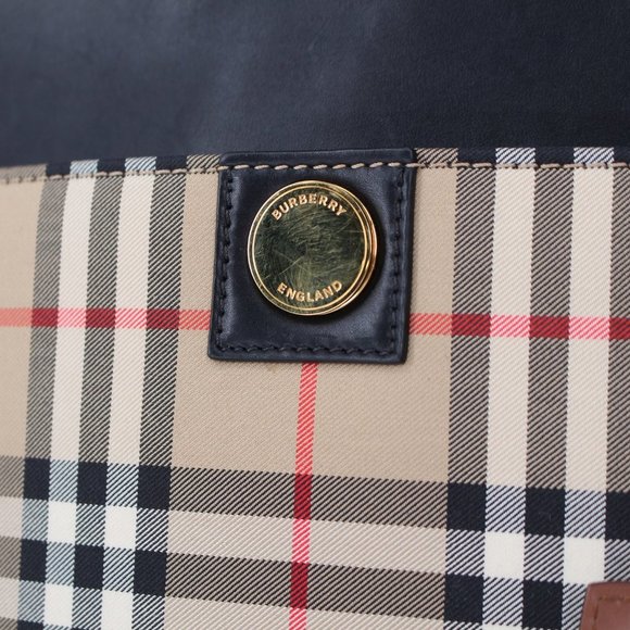 Burberry Society Check Leather Canvas Tote Large Hand Bag Nova Check Patchwork - Picture 4 of 12